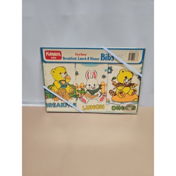Playskool Other - 1986 Playskool Drool Bibs Set for Breakfast Lunch Dinner Bears Bunny Box 3 Pack